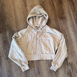 Garage Beige Cropped Hoodie Jacket